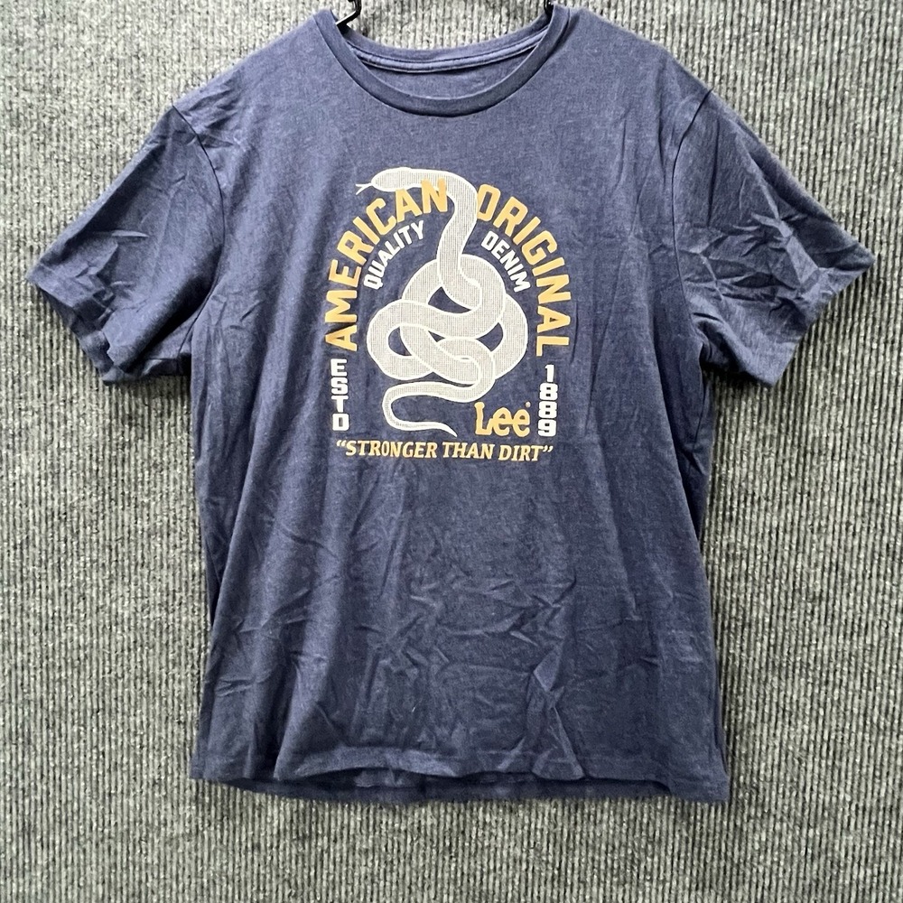 Lee American Original Stronger Than Dirt Snake Graphic Blue Tshirt Mens XL